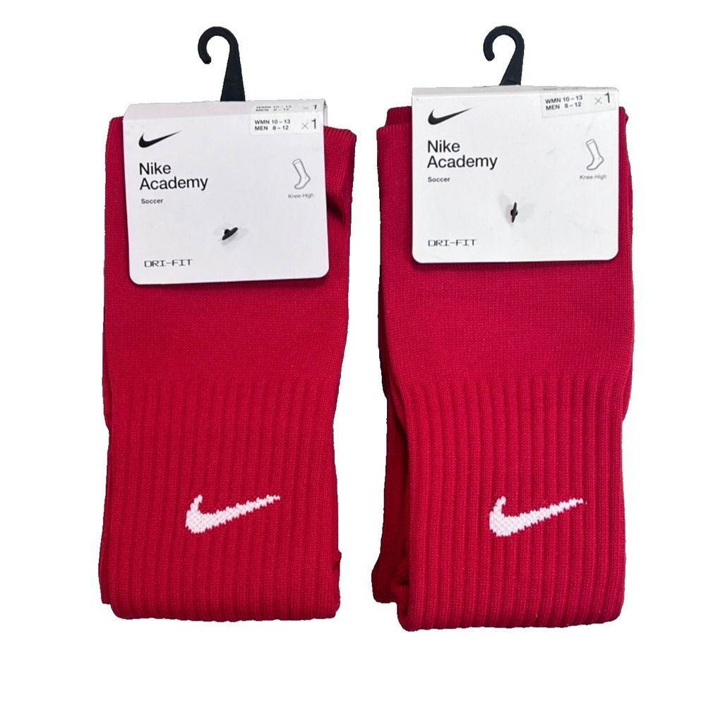 2 pair Nike Academy Soccer Socks Mens 8-12 Red Dri Fit Knee High Quick Dry‎ NEW